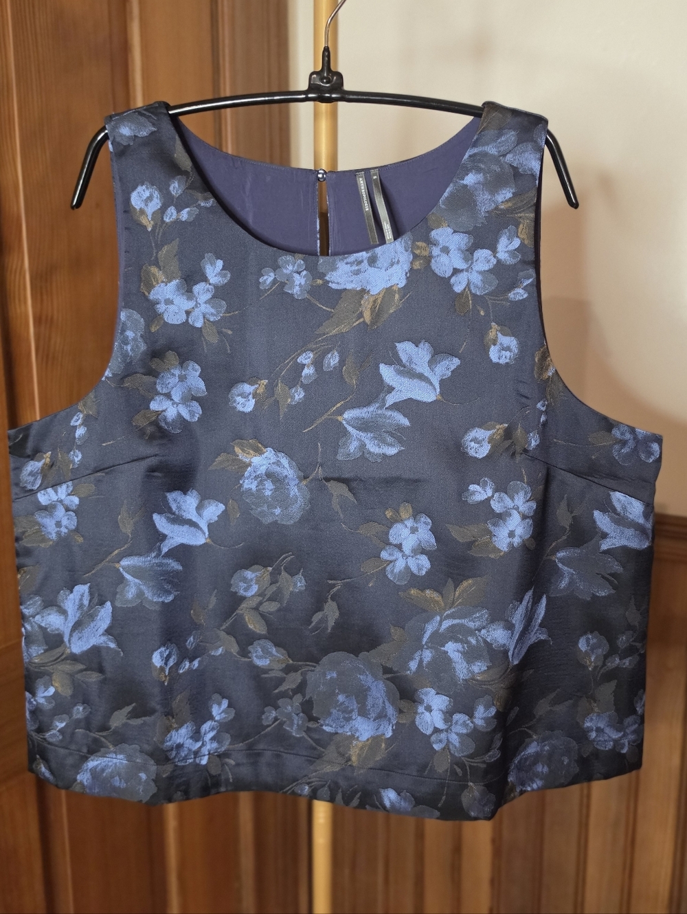 Anthropologie Navy Blue Floral Jacquard Sleeveless Top